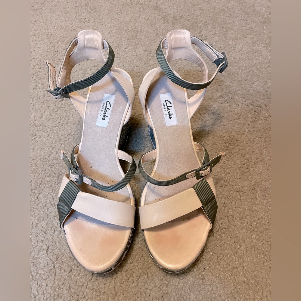 Clark’s wedge sandal with camouflage print